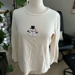 Covington Sport Cream Long Sleeve Snowman Detail Top